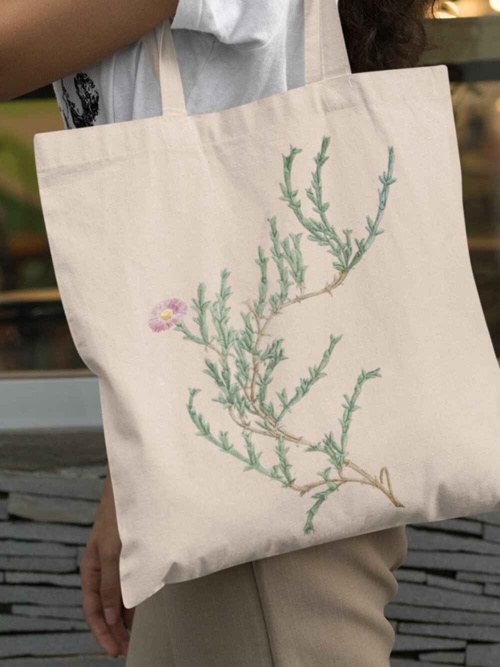 None Vintage Floral Print Graphic Canvas Tote Bag